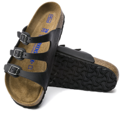 Birkenstock Florida Soft Footbed Sandals - Oiled Leather - Black