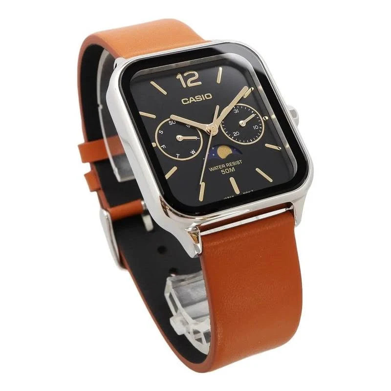 Casio Moon Phase MTP-M305LC-1AV Leather Watch - Tan/Black