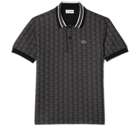 Men's Lacoste Classic Fit Monogram Jacquard Polo Shirt - Black