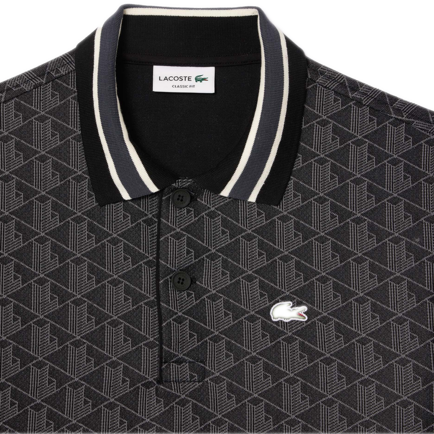 Men's Lacoste Classic Fit Monogram Jacquard Polo Shirt - Black