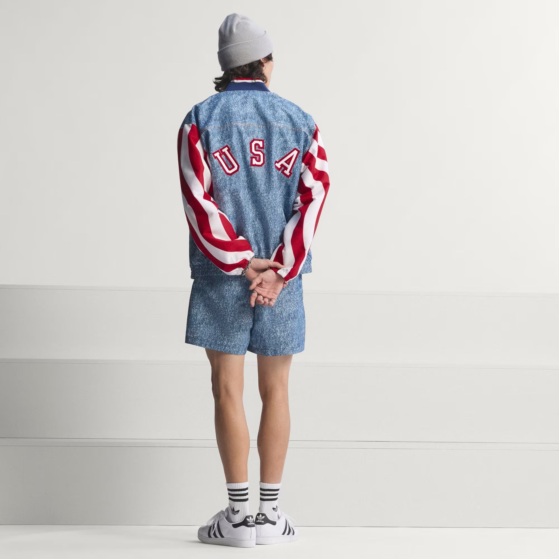 Adidas Denim Graphic Track Top - White/Dark Blue