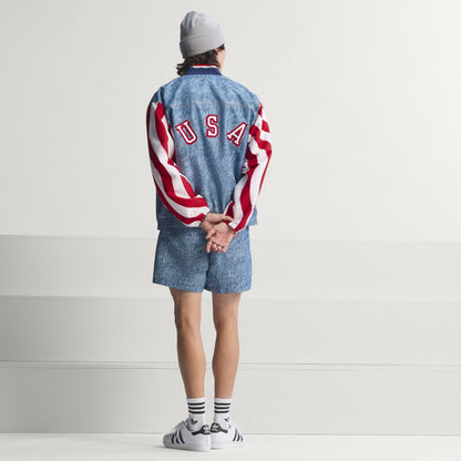 Adidas Denim Graphic Track Top - White/Dark Blue