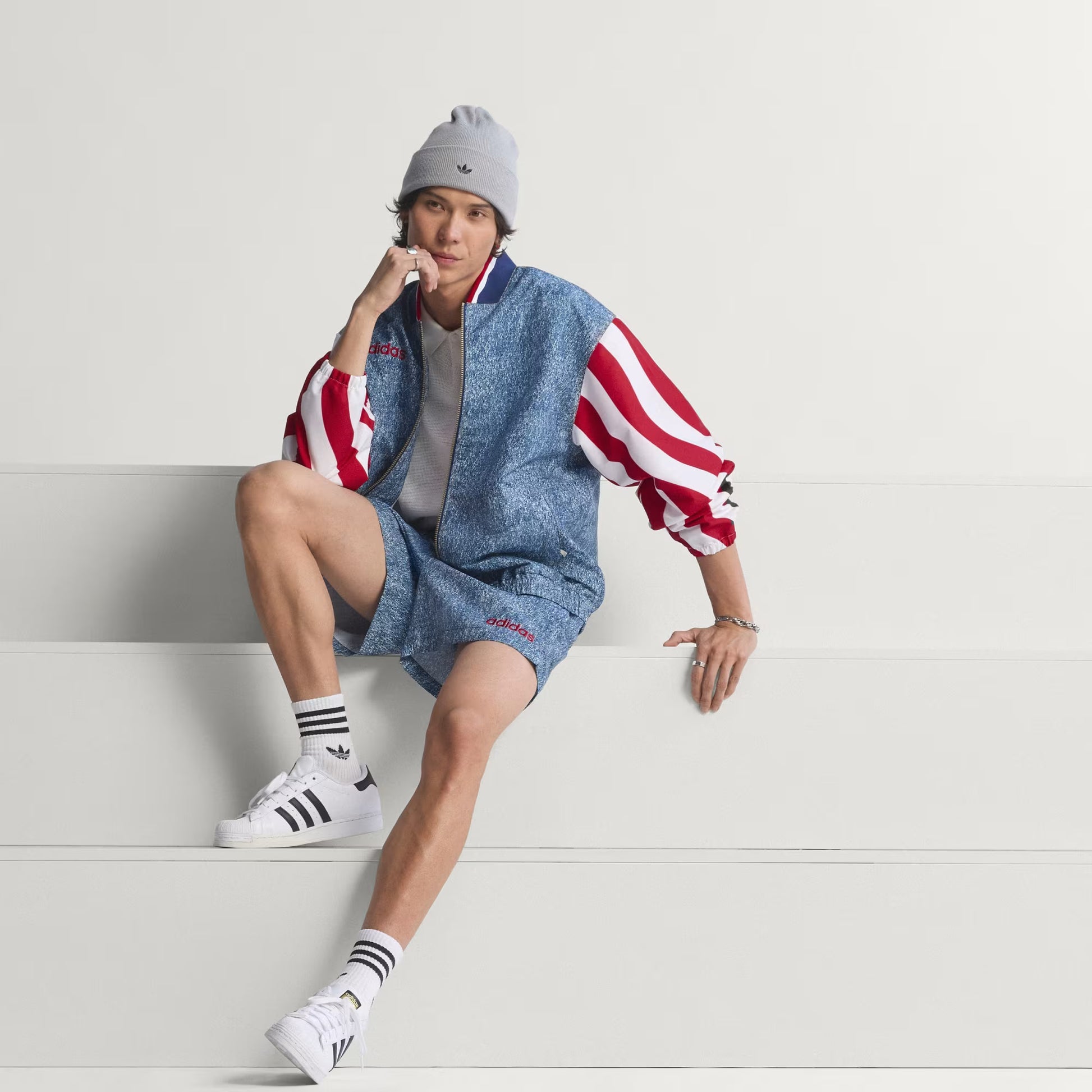 Adidas Denim Graphic Track Top - White/Dark Blue