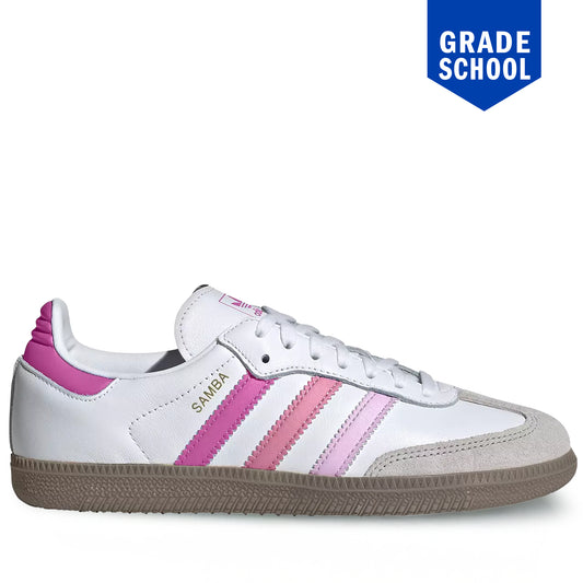 Grade School Adidas Samba OG Shoes - White/Pink/Purple