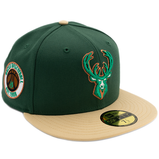 New Era Milwaukee Bucks 59Fifty Fitted Hat - Green/ Cream