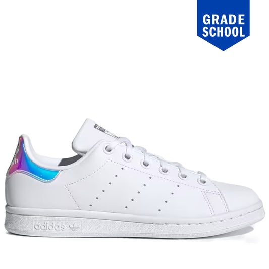 Grade School's Adidas Stan Smith Shoes - Cloud White/Cloud White/Silver Metallic