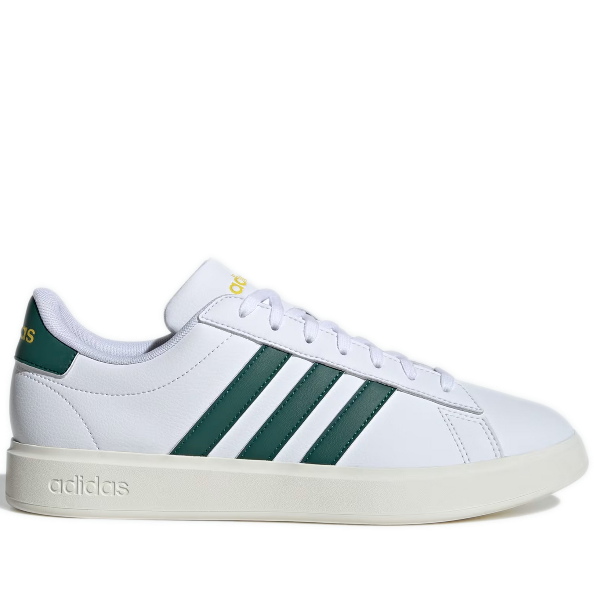 Men's Adidas Grand Court 2.0 Shoes - Cloud White / Collegiate Green / Utility Yellow Side