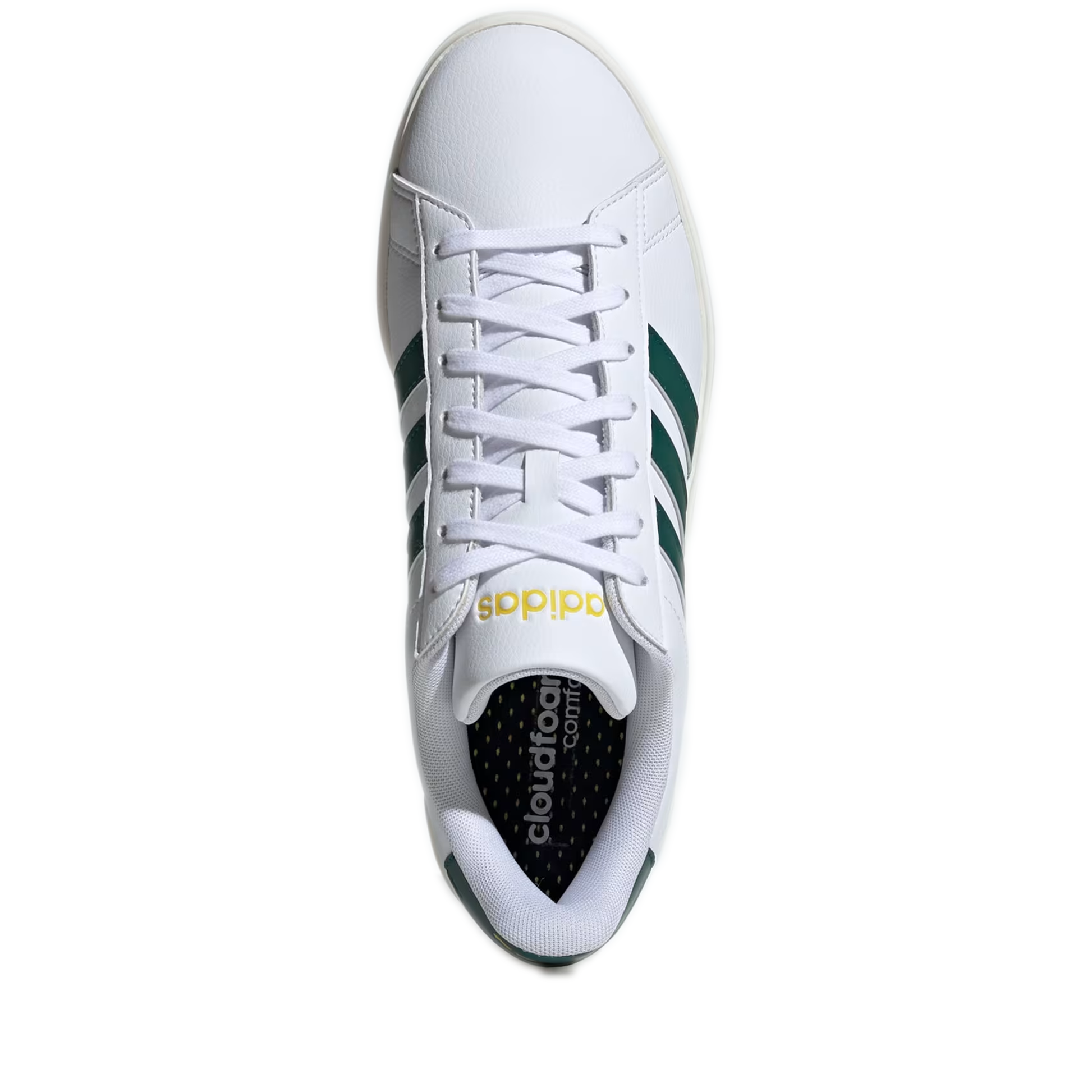 Men's Adidas Grand Court 2.0 Shoes - Cloud White / Collegiate Green / Utility Yellow Top View