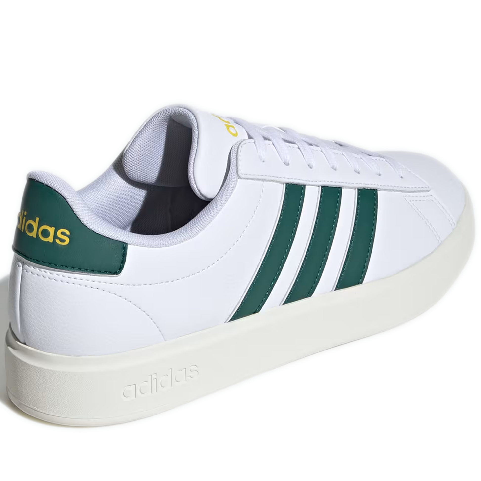 Men's Adidas Grand Court 2.0 Shoes - Cloud White / Collegiate Green / Utility Yellow Heel Side