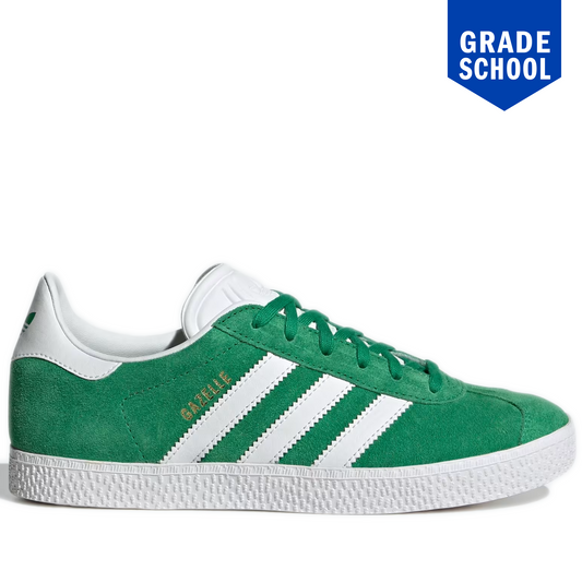 Grade School Adidas Gazelle Shoes - Green / Cloud White / Gold Metallic