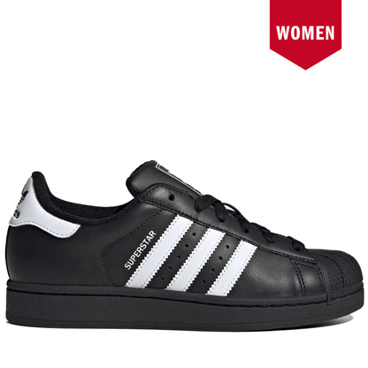 Women's Adidas Superstar II Shoes - Black/White/Black