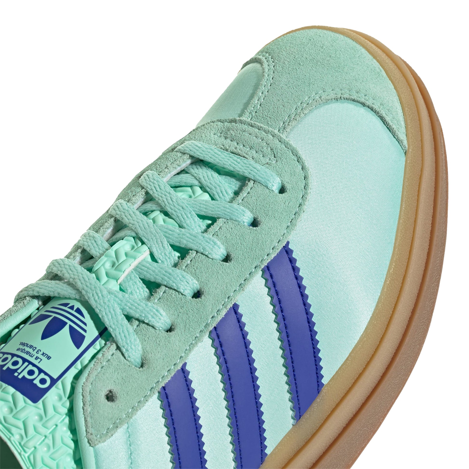 Women's adidas Gazelle Bold Clear Mint/Lucid Blue/Gold Metallic / 7