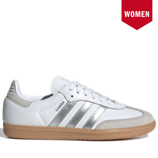 Women's Adidas Samba OG Shoes - Cloud White/Silver Metallic