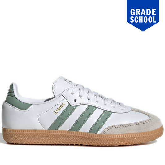 Grade School Adidas Samba OG Shoes - Cloud White/Silver Green/Gum