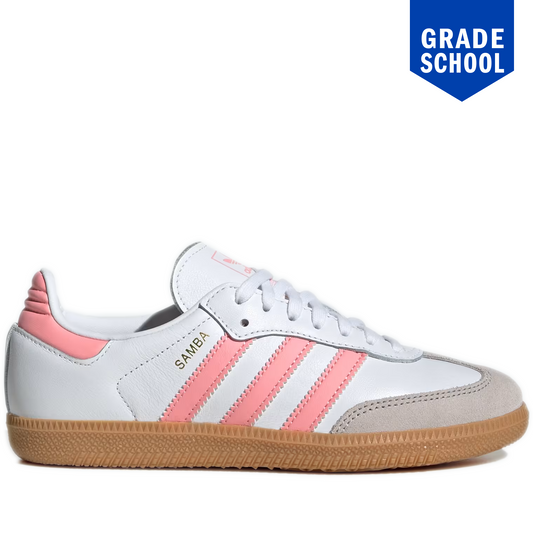 Grade School Adidas Samba OG Shoes - Cloud White / Semi Pink Spark / Gum