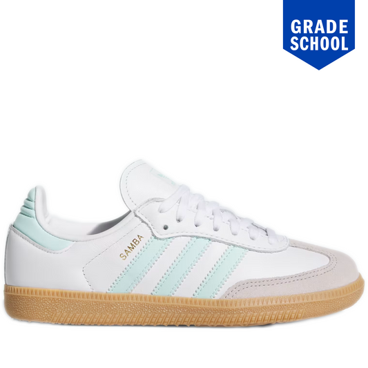 Grade School Adidas Samba OG Shoes - Cloud White / Semi Flash Aqua / Gum