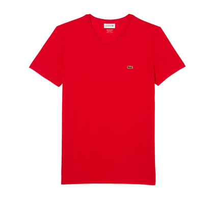 Men's lacoste Lightweight Pima Cotton V-Neck T-Shirt - Red