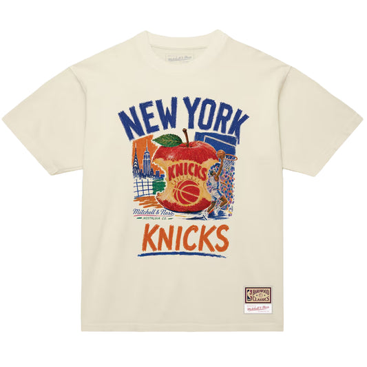 Mitchell & Ness New York Knicks Concrete Apple T-Shirt - Cream