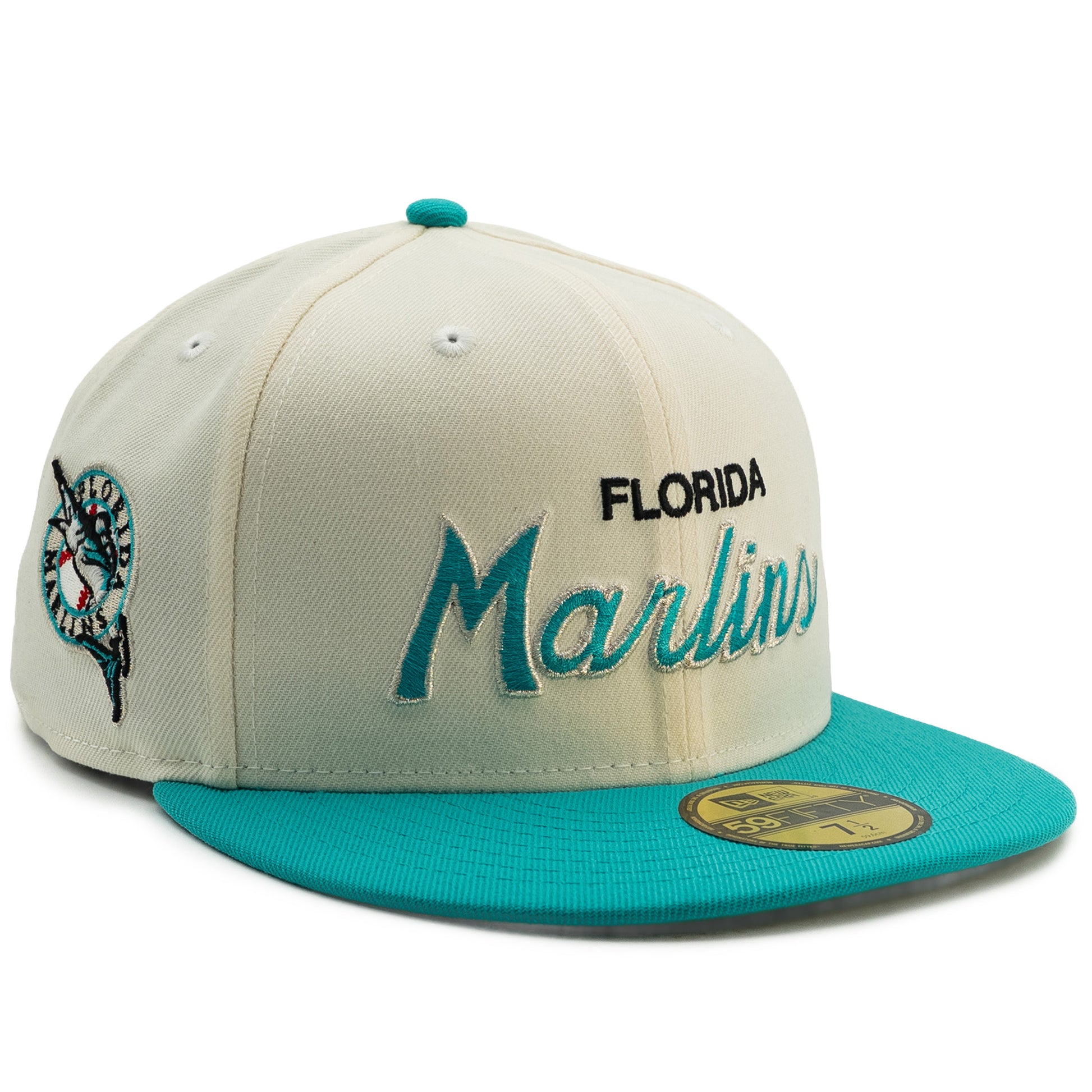 New Era Florida Marlins 59FIFTY Fitted Hat Chrome Teal