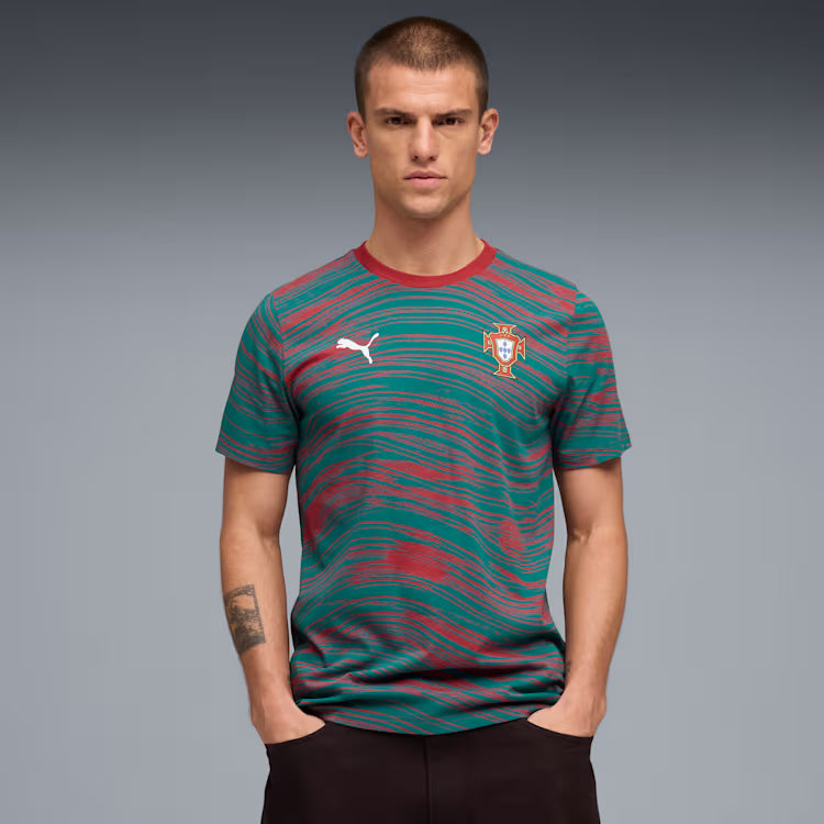 Puma Portugal FtblCulture Patterned Soccer Tee - Club Red / Green Lagoon
