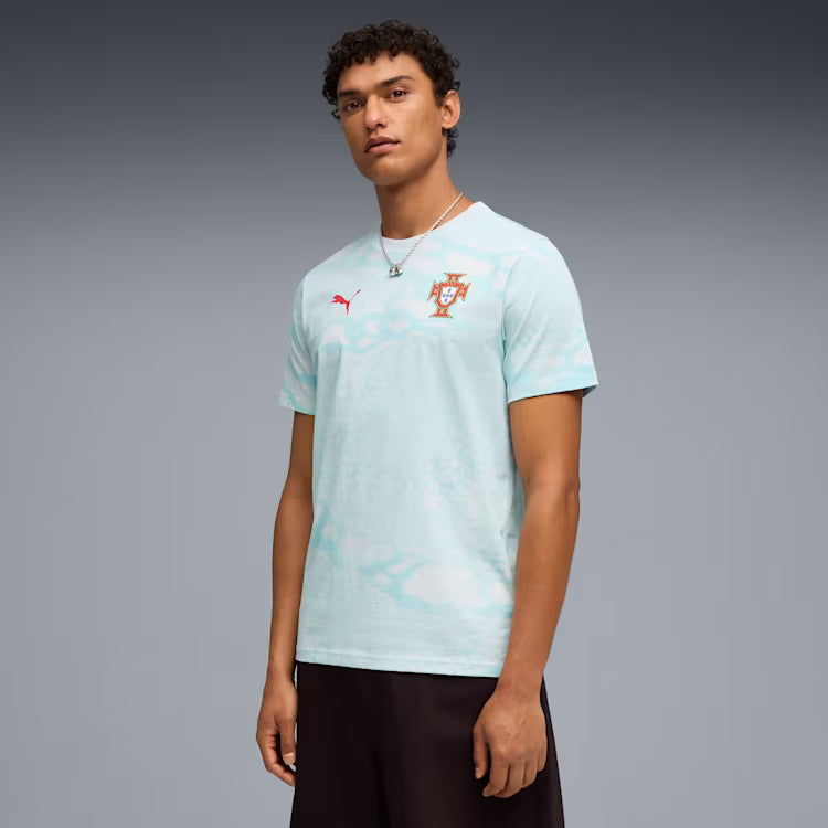 Puma Portugal FtblCulture Patterned Soccer Tee - Sea Glass/Club Red