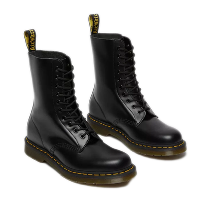 Women's Dr. Martens 1490 Smooth Leather Mid Calf Lace Up Boots - Black Smooth
