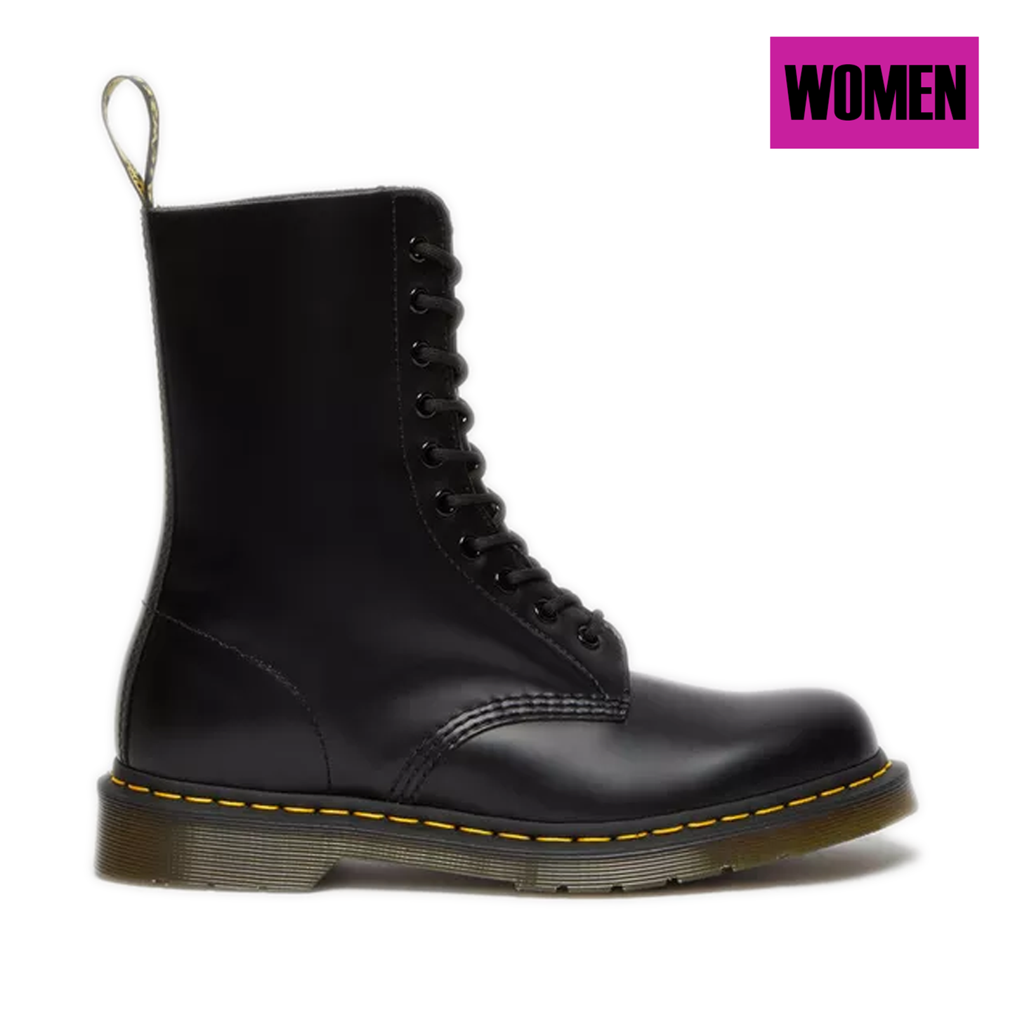 Women's Dr. Martens 1490 Smooth Leather Mid Calf Lace Up Boots - Black Smooth