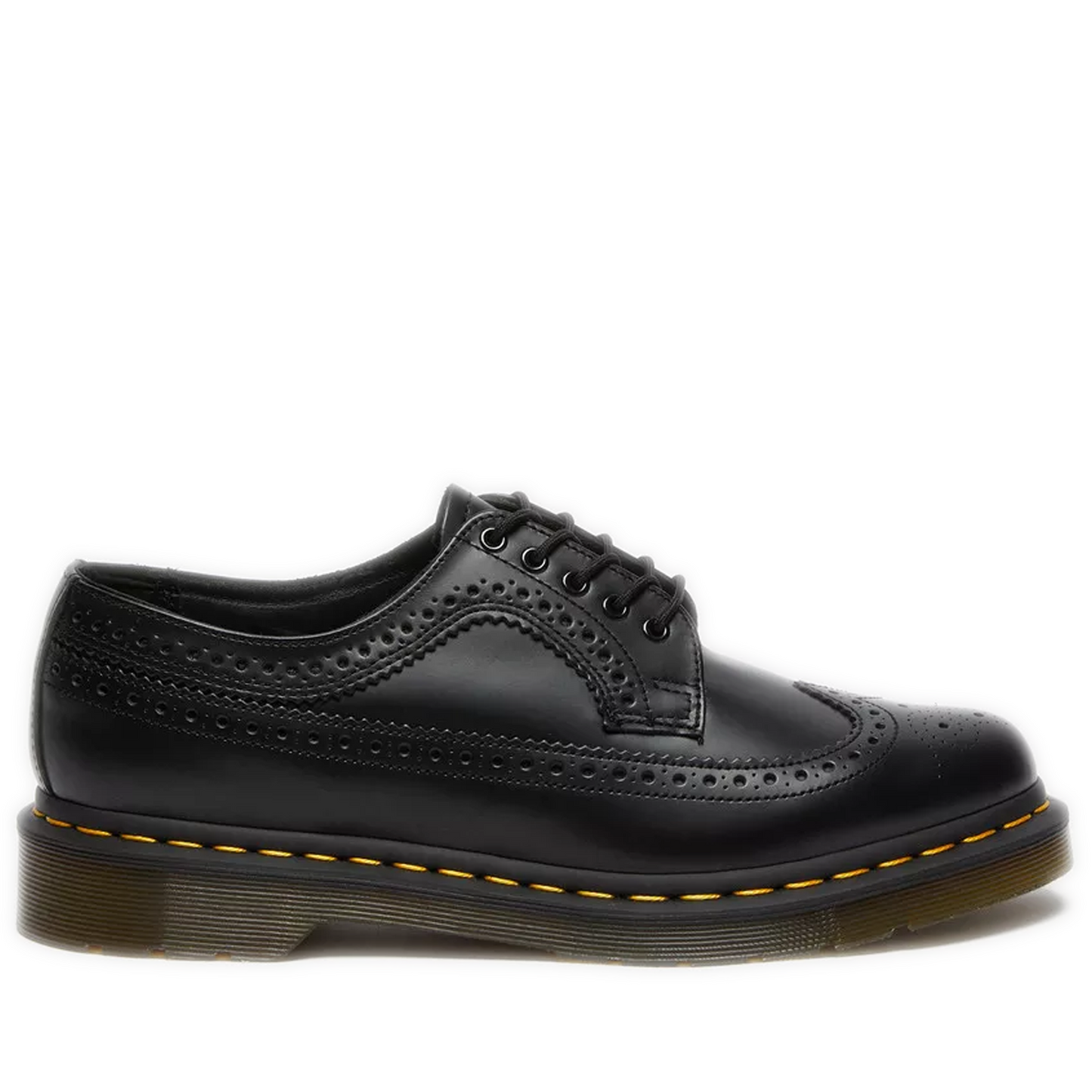 Women's Dr. Martens 3989 Yellow Stitch Smooth Leather Brogue Shoes - Black Smooth