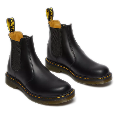 Dr. Martens 2976 Yellow Stitch Smooth Leather Chelsea Boots - Black Smooth