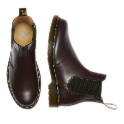 Dr. Martens 2976 Yellow Stitch Smooth Leather Chelsea Boots - Burgundy Smooth