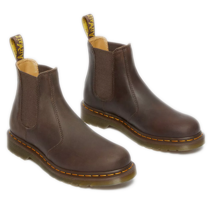 Dr. Martens 2976 Yellow Stitch Crazy Horse Chelsea Boots - Dark Brown Crazy Horse
