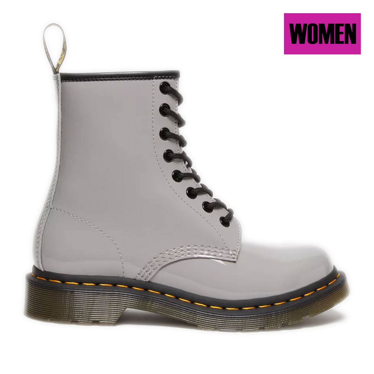 Women's Dr. Martens 1460 Patent Leather Lace Up Boots - Grey Lucido/ Patent Lamper