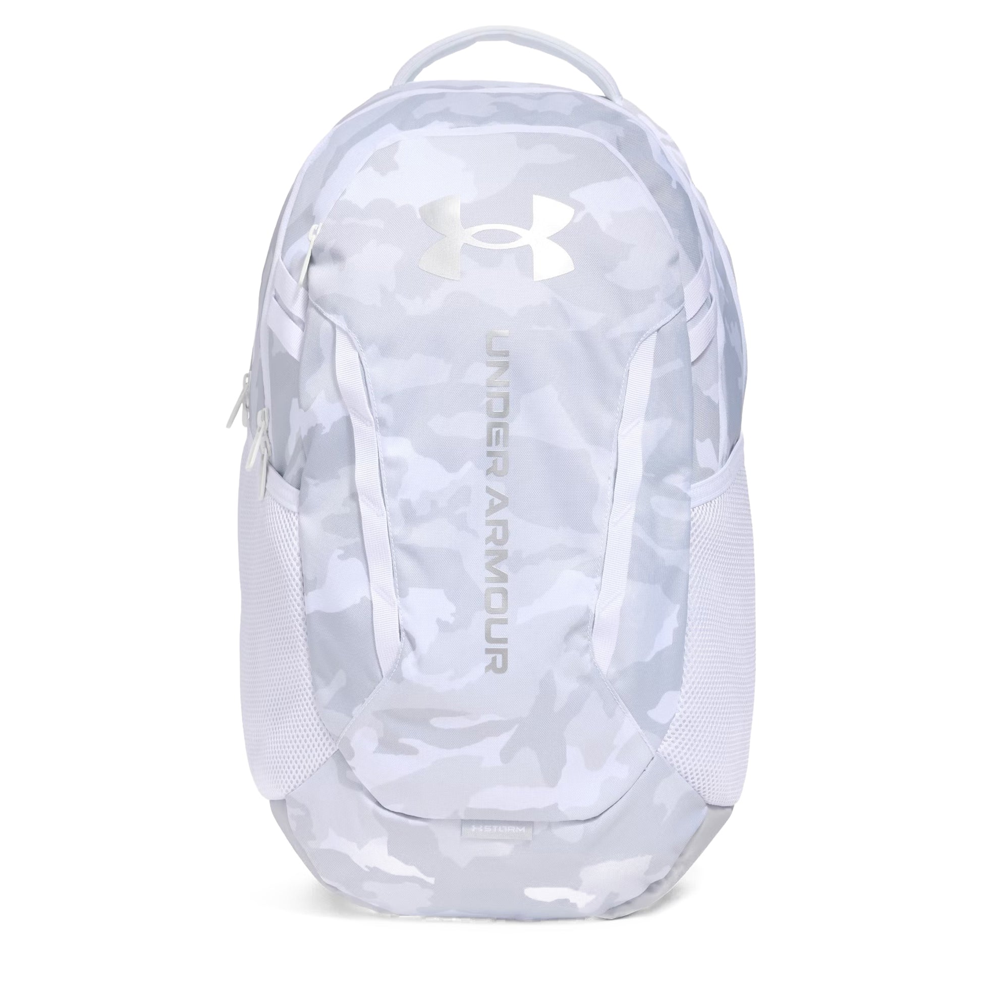White backpack with Under Armour logo on a white background