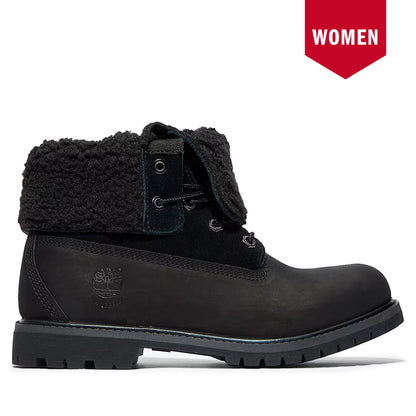 Women's Timberland Warm-Lined Waterproof Roll-Top Boot Black Nubuck