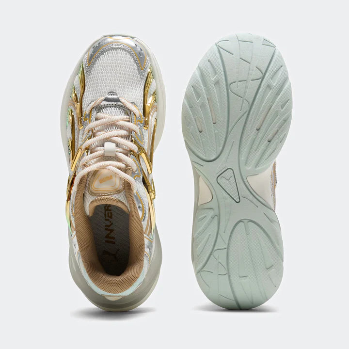 Women's Puma Inverse Shimmer - Warm White/Archive Gold Top-Outsole