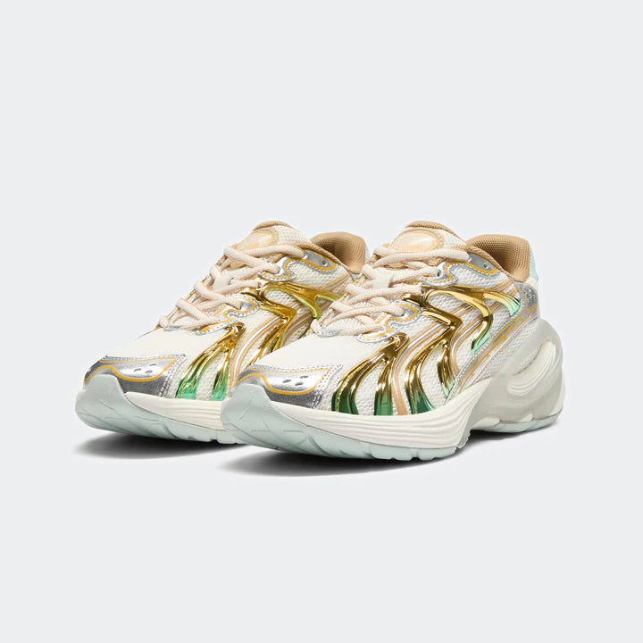 Women's Puma Inverse Shimmer - Warm White/Archive Gold Front Side