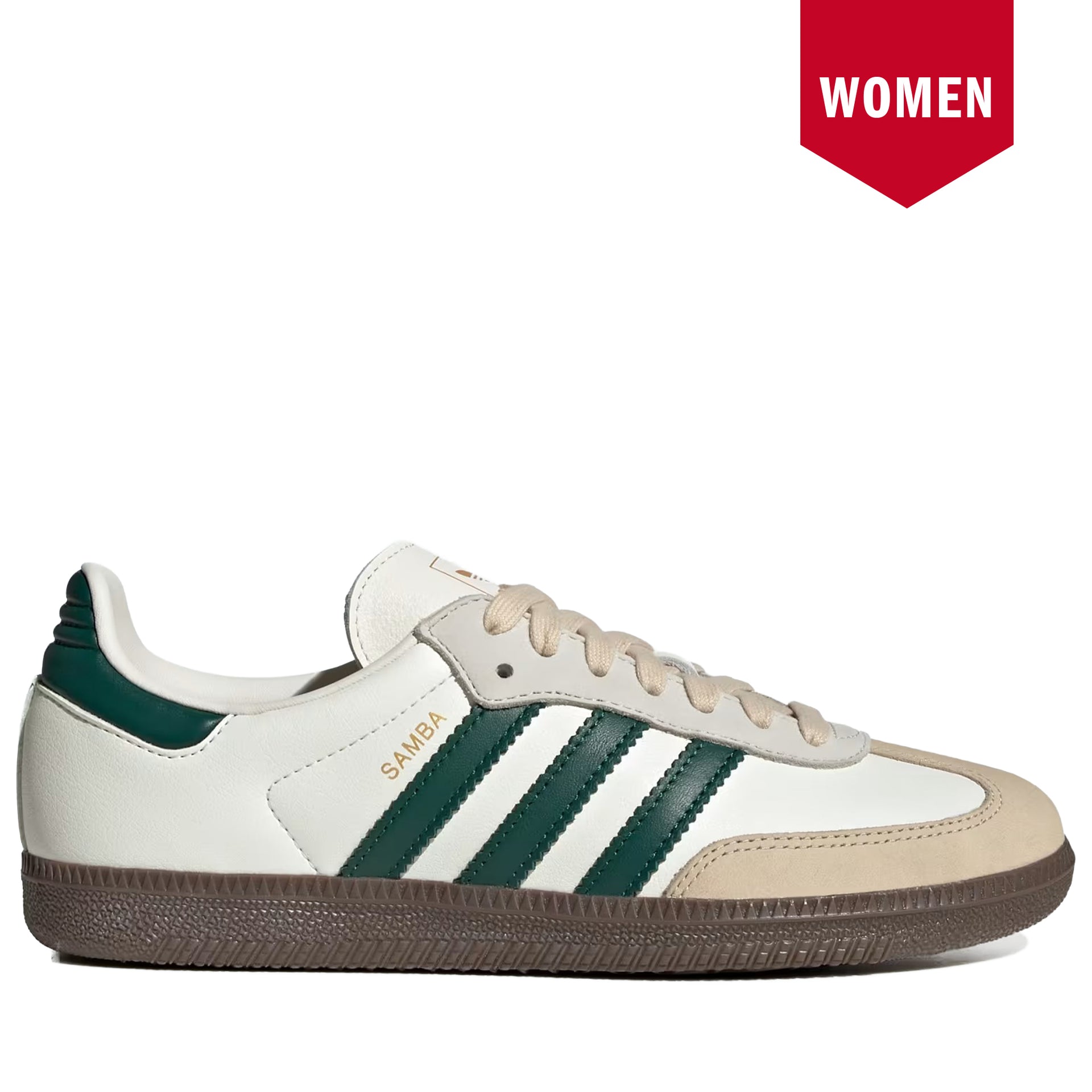 adidas Women's Originals Samba OG Casual Shoes in Off White/Collegiate Green/Sand Strata