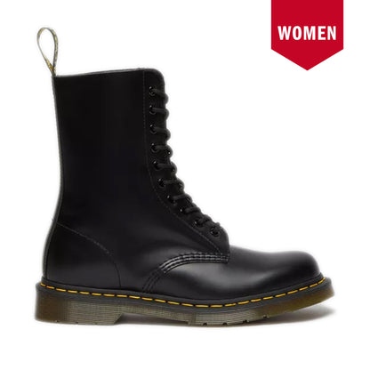 Women's Dr. Martens 1490 Smooth Leather Mid Calf Lace Up Boots - Black Smooth