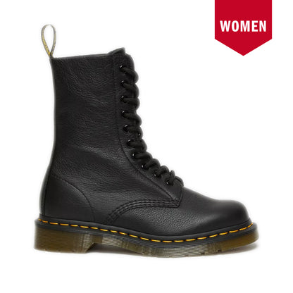 Women's Dr. Martens 1490 Virginia Leather Mid Calf Lace Up Boots - Black Virginia