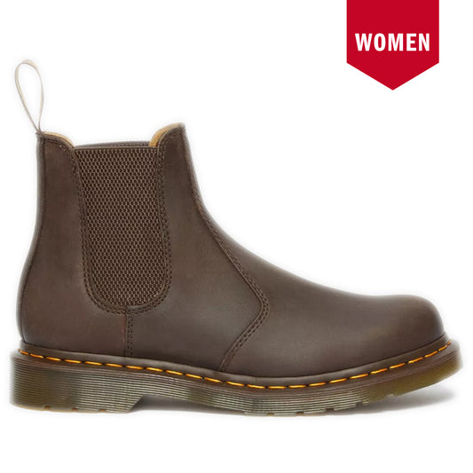 Women's Dr. Martens 2976 Yellow Stitch Crazy Horse Chelsea Boots - Dark Brown Crazy Horse