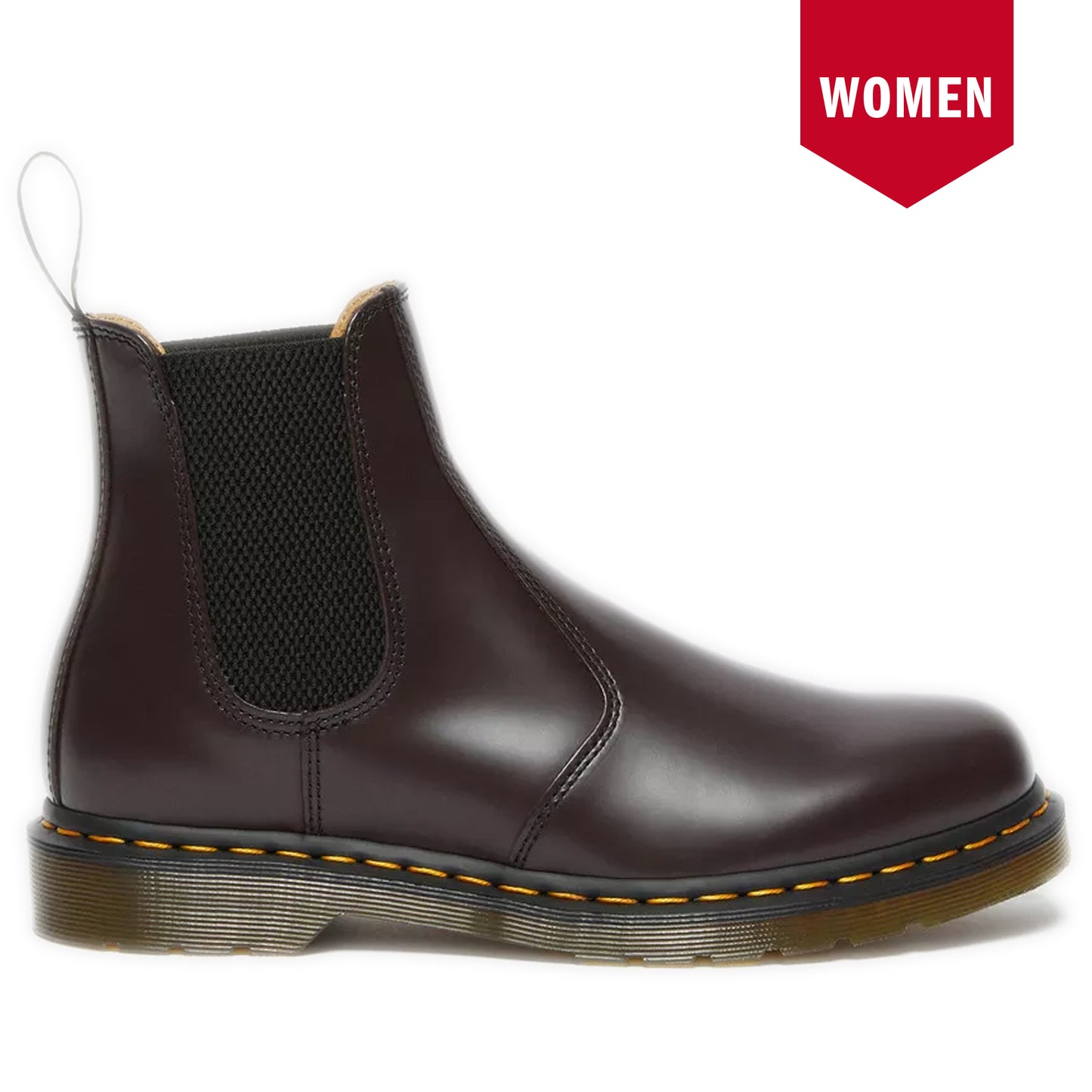 Women's Dr. Martens 2976 Yellow Stitch Smooth Leather Chelsea Boots - Burgundy Smooth