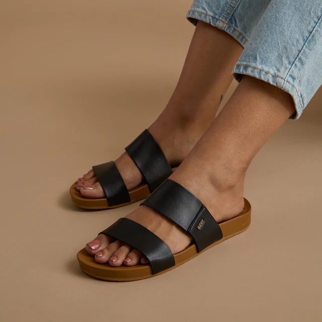 Women's Reef Cushion Vista Slides - Black / Nature