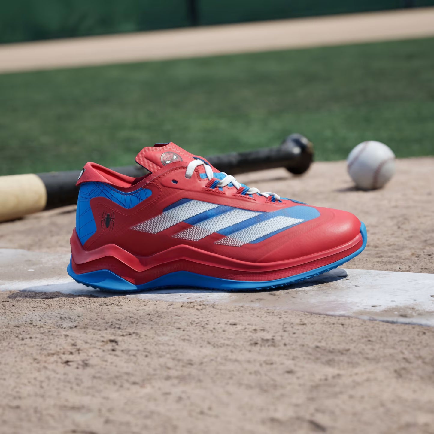 Grade School Adidas Marvel Spider-Man Adizero Impact Turf - Vivid Red/Lucid Ray Blue