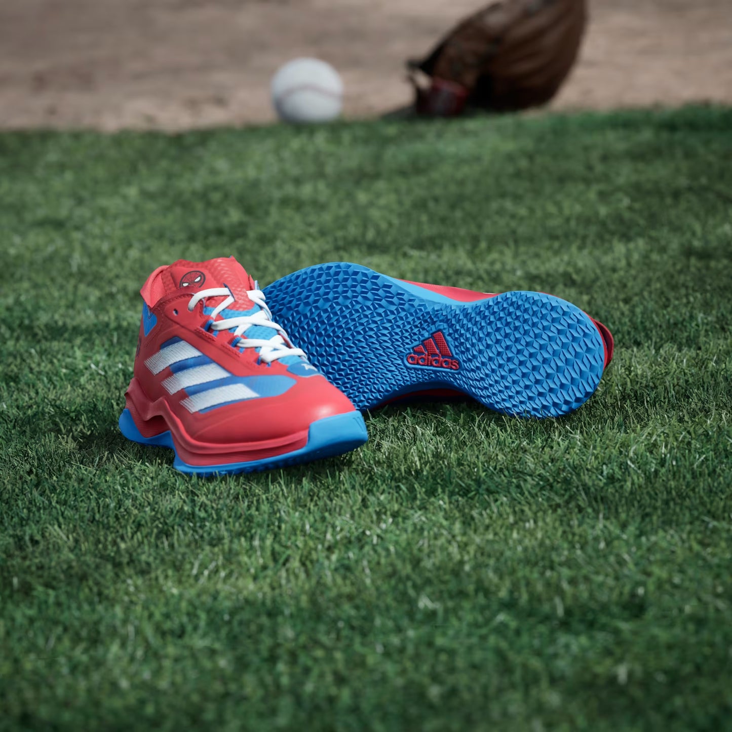 Grade School Adidas Marvel Spider-Man Adizero Impact Turf - Vivid Red/Lucid Ray Blue