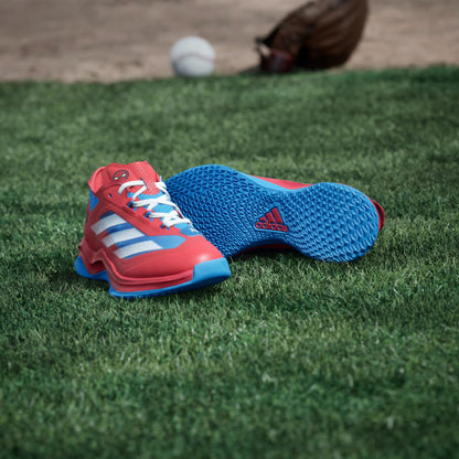 Grade School Adidas Marvel Spider-Man Adizero Impact Turf - Vivid Red/Lucid Ray Blue