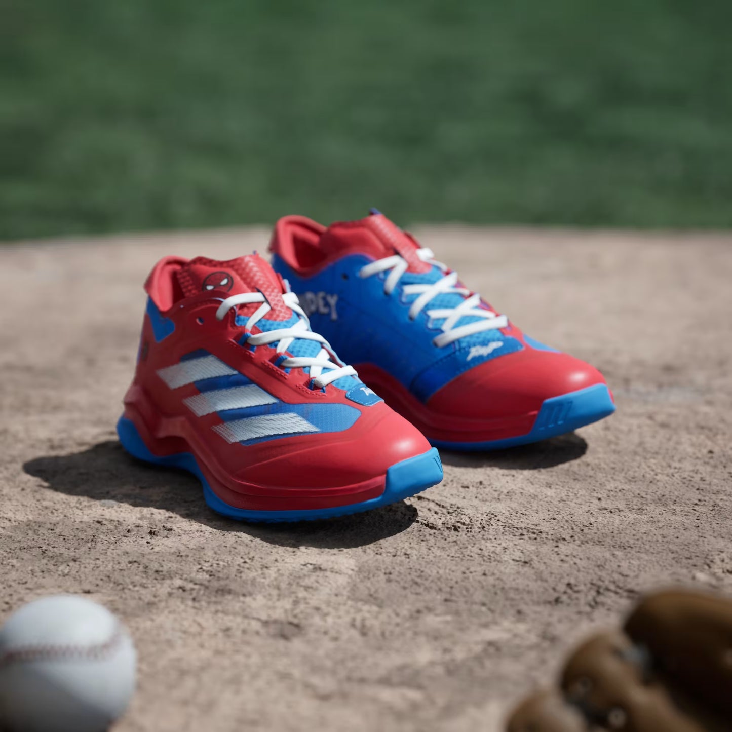 Grade School Adidas Marvel Spider-Man Adizero Impact Turf - Vivid Red/Lucid Ray Blue