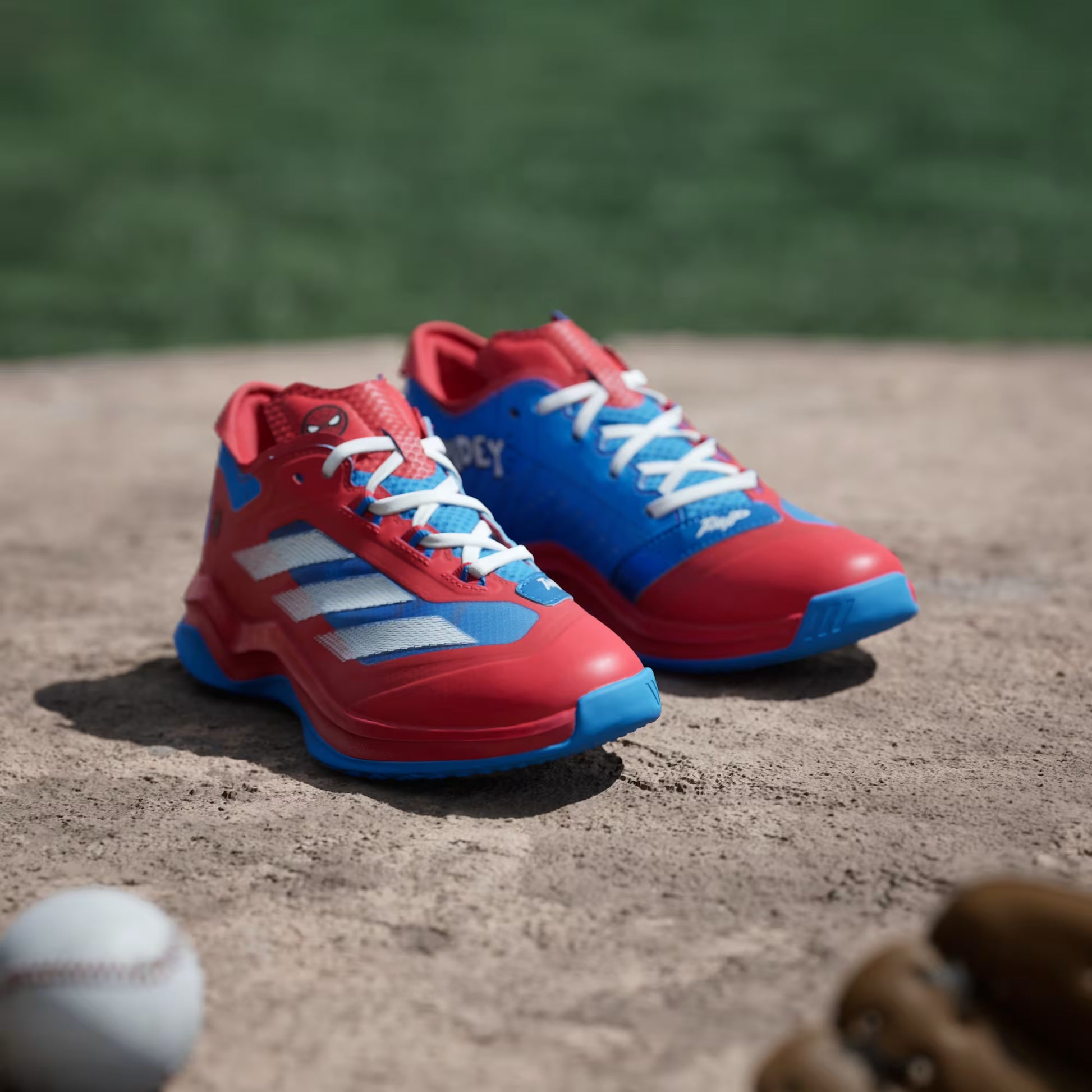 Grade School Adidas Marvel Spider-Man Adizero Impact Turf - Vivid Red/Lucid Ray Blue