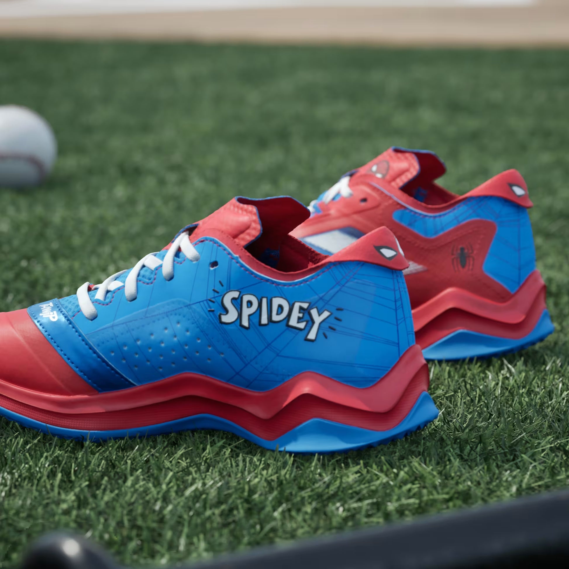 Grade School Adidas Marvel Spider-Man Adizero Impact Turf - Vivid Red/Lucid Ray Blue