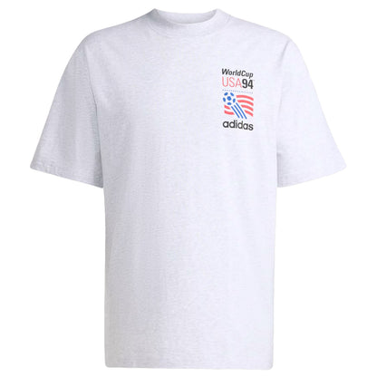 White t-shirt with Adidas World Cup USA '94 logo on a white background