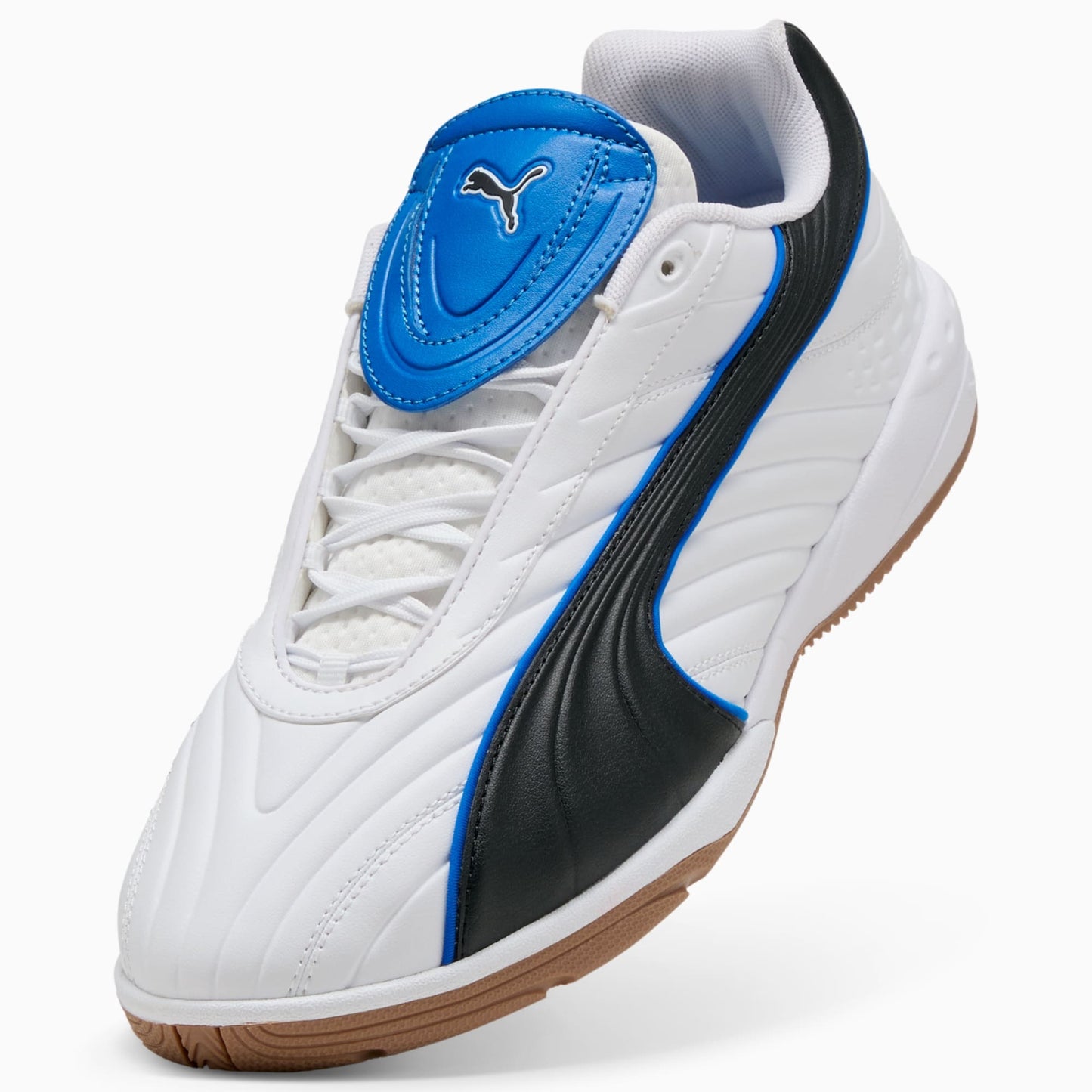 White sneaker with black and blue accents on a white background libero
